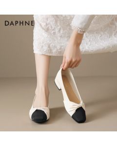 Daphne Women's Loafers New French-style Gentle Mom Flats Slip-on Round Toe Bean Shoes - Beige Black 36