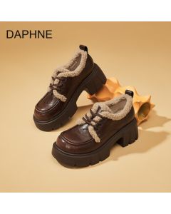 DAPHNE Women's Shoes Thick-Soled Fur-Lined Derby Shoes 2025 Winter New Warm Fuzzy Shoes Height-Increasing Oxford Shoes for Women