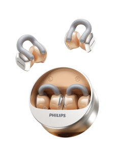 PHILIPS Bluetooth Earbuds, Open-Ear Clip-On True Wireless Bone Conduction Headphones, Noise Cancelling for Sports Running Calls, Compatible with Huawei Apple TAQ4220 - Champagne Gold