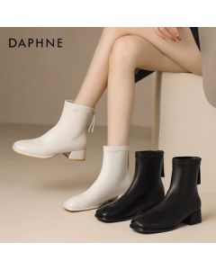 DAPHNE Chelsea Boots for Women - French Chunky Heel Retro British Style Slim Ankle Boots in Beige [Single Lining] Size 40