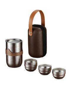 IMOGY Crystal Gift Set Pure Titanium Portable Tea Set, Quick Cup Tea Maker with 1 Pot and 3 Cups (Unit: Set)