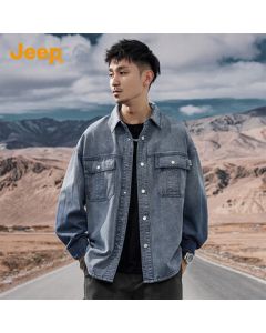 JEEP Classic Versatile Men's Denim Jacket 2025 Autumn Fashion Large Pocket High-End Denim Coat Casual Long Sleeve Men