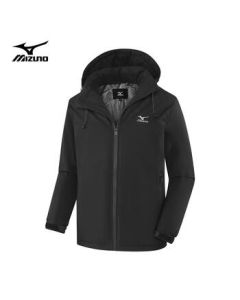 Mizuno Outdoor Men's Cotton Jacket with Hood, Windproof and Warm Padded Coat for Hiking, Black, 2XL