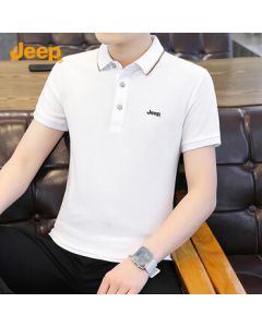 JEEP Polo Business Casual Shirt Men's Short-Sleeve T-Shirt Summer Loose Fit Men's Wear 6636 White 3XL