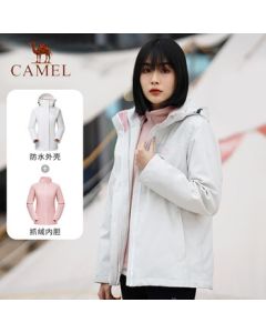 CAMEL Women's Fleece-Lined Outdoor 3-in-1 Jacket Windbreaker Coat U1W1TLR342 Warm White M