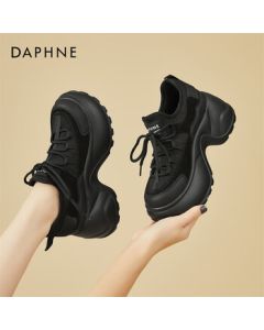 DAPHNE Platform Chunky Sneakers for Women - Fashionable and Versatile Casual Sports Shoes for Travel and Leisure - Black Single-Layer Size 39