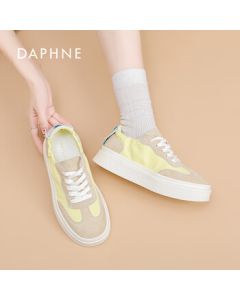 DAPHNE Women's Classic Canvas Sneakers with Thick Sole - Yellow, Size 35