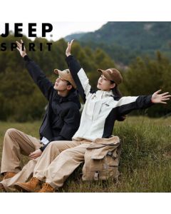 JEEP SPIRIT Men's Windproof Jacket, Spring/Fall Outdoor Breathable Sports Coat, Beige/Black, 2XL