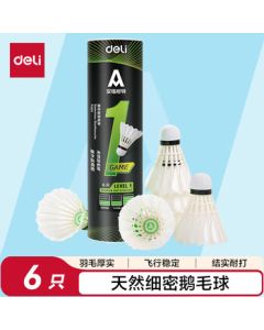 Deli Goose Feather Badminton Shuttlecocks for Competition and Training - Durable, Stable Flight for Indoor/Outdoor Use - Economy Pack of 6