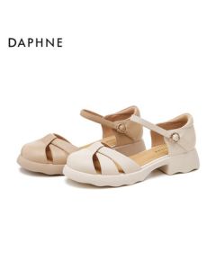 Daphne Hollow Sandals Women's Shoes Spring Summer New Style Chunky Heel High Heels 4024303389 Beige 3.8cm Size 37