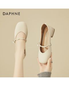 Daphne Low-Heel Mary Jane Shoes for Women, Fashionable and Versatile Strap Design, Soft and Gentle Wanwan Style Casual Shoes, Beige, Size 37