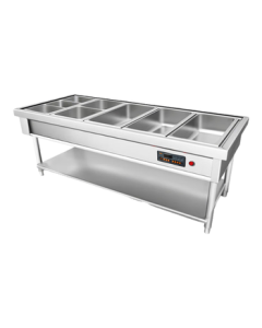 Xilai Sheng Commercial Insulated Food Warmer Electric Heating Food Cart Stainless Steel Soup Container Glass Cover Fast Food Cart Soup Cabinet Kitchen Steamer Cart 5 Compartments with Meal Box | 201XLS-SFT1810