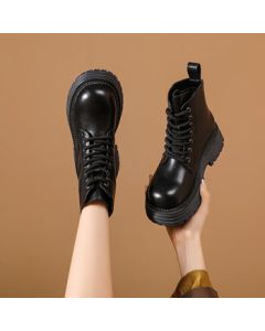 Daphne Platform Martin Boots for Women - Heightening & Slimming Brown Retro British Style Ankle Boots - Black - Size 37