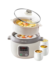 Bear Slow Cooker, Electric Steamer Pot for 3-4 People, Soup Pot, Bird's Nest Steamer, Stew Pot, Baby Food Cooker DDZ-C25X6 4L with Steaming Basket