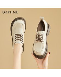 Daphne Women's Loafers with Thick Sole British Style Chunky Heel Leather Shoes 4023101096 Beige Size 37