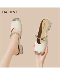 Daphne Women's Closed-Toe Mule Sandals Summer New Arrival Chunky Heel Mary Jane Slip-On Flats 4024303279 Beige 38