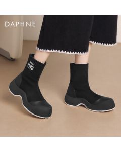 Daphne Women's Short Boots Thick Sole Chunky Heel Stretch Slim Boots Height-Increasing Casual Boots 4024605042 Black 39