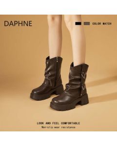 DAPHNE Stacked Boots Women's 2025 New Collection Chunky Heel Ankle Boots, Height Increasing Slimming Retro British Style Martin Boots Knight Boots