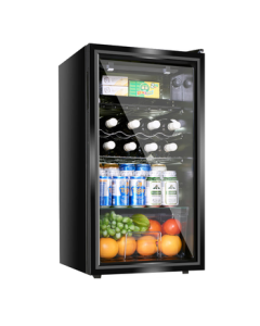 AUX 90L Display Refrigerator Freshness Preservation Cabinet, Constant Temperature Wine Cooler for Tea and Red Wine, Commercial Ice Bar Beverage Showcase JC-90K118L Black, Refrigeration + Light Freeze