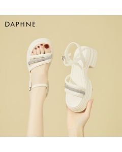 DAPHNE Platform Single Strap Open-Toe Mid-Heel Sandals for Women - Beige, Size 36