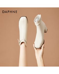 Daphne Women's Ankle Boots New French Style High Heel Slim Boots Versatile Martin Boots Beige 39