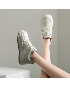 Daphne Black and White Thick-Sole Panda Sneakers for Women 2024 Versatile Height-Increasing Casual Plimsolls - Beige, Size 40