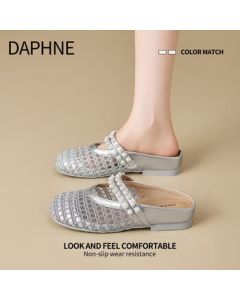DAPHNE Women's Closed-Toe Semi-Slippers 2025 New Summer Woven Hollow-Out Mary Jane Sandals