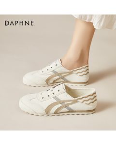 DAPHNE Slip-On Flat Training Shoes for Women - Lightweight, Comfortable, Versatile Two-Way Wear Casual Sneakers in Beige, Size 35