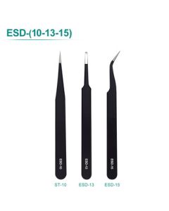 Anlixin Stainless Steel Tweezers, Bent Fine Point Anti-Static Tweezers for Bird's Nest Hair Removal, Blackhead Extraction, and Repair Tools, Set of 3 (ESD-10, 13, 15)
