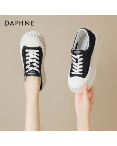 DAPHNE Women's Platform Sneakers Lace-Up White Shoes for Girls Student Shoes Black Size 39