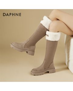 Daphne Women's Knee-High Boots with Fleece, Non-Knee-Length Riding Boots, Thick-Soled Height-Increasing Boots 4023608074 Khaki 36