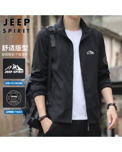 JEEP SPIRIT Men's Trendy Autumn Jacket, Stand Collar Slim Fit Coat, Black, XL