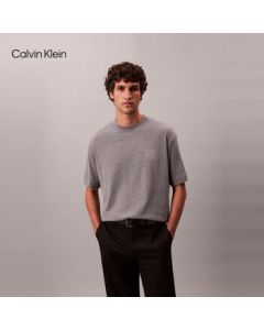 Calvin Klein Jeans【Same Style as Kim Mingyu】Men's CK Monogram Embroidered Pure Cotton Loose Short-Sleeve T-Shirt, Fall 2025 New Arrival