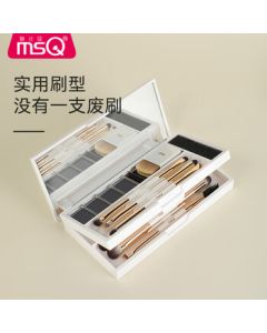 MSQ 8-Piece Double-Ended Makeup Brush Tri-Fold Portable Set - Blush Brush, Foundation Brush, Eyeshadow Brush, Concealer Brush, Beauty Tools