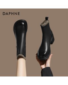 Daphne Chunky Heel Ankle Boots Winter High Heel Slim Boots Fleece-Lined Chelsea Boots for Women 4024608063 Black 37