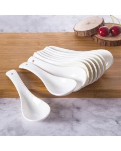 Huabei Poetry White Porcelain Spoons Small Soup Spoons Ceramic Soup Ladles Pure White Ceramic Spoons Set of 10