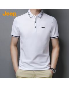 JEEP Men's Short-Sleeve T-Shirt Summer Business Casual Polo Shirt Loose Fit Men's Wear 9988 White 4XL