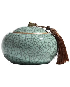Kongshan Xinyu 600ml Longquan Celadon Tea Canister Large Sealed Ceramic Tea Jar Ge Kiln Powder Green with Lines