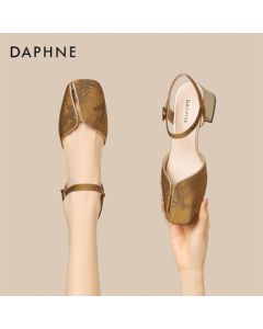 DAPHNE New Chinese Style Closed-Toe Sandals for Women, Outerwear with Dress High Heels, Yellow Size 38
