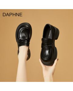 DAPHNE Women's Shoes 2025 Summer New Fashion Versatile Black British-Inspired Platform Loafers with Height Increase