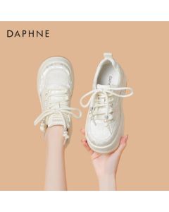 Daphne Women's Casual Shoes New Chinese Style Thick-Sole Sneakers Platform Heightening Satin White Shoes 4024101500 Beige 38