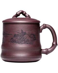 Bainian Liyong Yixing Purple Clay Covered Cup, Pure Handmade Original Purple Clay Bamboo-Themed Cup, Kung Fu Tea Set, Office Tea Cup, Mid-Autumn Festival Gift