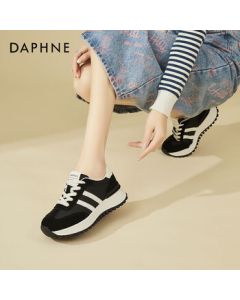 Daphne Platform Chunky Sole Women's Fashion Lightweight Versatile Soft-Bottom Sneakers - Black Single Layer, Size 37