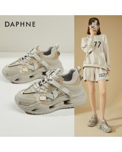 Daphne Platform Chunky Dad Shoes for Women – Petite Height-Increasing Lightweight Comfortable Versatile Casual Sneakers – Champagne Grey – Size 37