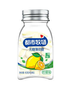 Urban Pasture Sugar-Free Lemon Mint Candy 45g with Vitamin C, Chewing Gum, Fruity Flavor, Snack, Sweets