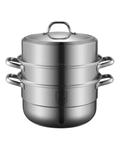 Cooker King 304 Stainless Steel Three-Layer Steamer Pot, Home Use Multi-Layer Bottom Soup Pot, High Dome Transparent Lid for Steaming Buns and Dumplings, 32cm