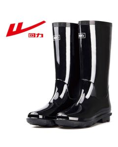 Warrior Men's Mid-Calf Rain Boots Adult Waterproof Rubber Boots Overshoes XHL38-B Black High Top 43