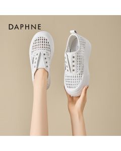 DAPHNE Daphne Women's Thick-Soled Canvas Shoes Hollow-Out Breathable White Sneakers - Beige 35