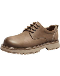Camel Men's Casual British-style Leather Work Boots, Wear-resistant Low-top Martin Boots P15A201022, Tan Brown, Size 43