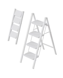 DuPont (DU PONT) Ladder Household Folding Step Ladder Multi-functional Stool Small Step Ladder [Pearl White] 4-Step